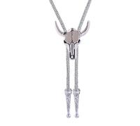 GelConnie Western Bolo Tie for Men Women Rhinestone Bolo Tie Album Tour Inspired Sparkly Neck Ties for Wedding & Concert, Silver Cow Head&white Rope, Adjustable