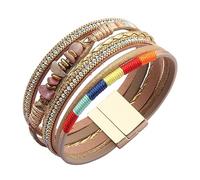 GelConnie Womens Leather Cuff Bracelet Feather Multi Strand Bracelet Wrap Bracelet Turquoise Boho Bangle Braided Leather Wristbands Bohemian Jewelry Gifts for Women Wife Sister, 7.67 inches, Faux