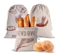 Gelewuld 3 PCS Linen Bread Bag for Homemade Bread, 40x30cm Reusable Bread Bags to Keep Bread Fresh, Food Bread Storage Bags with Drawstring