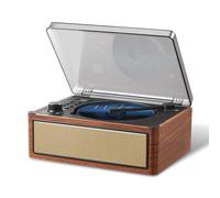 Gelielim Desktop CD Player Boombox, Rechargeable Battery Portable CD Player with Bluetooth Input/Output, Retro Wooden CD Record Player for Home & Travel, Support FM Radio/AUX/USB (Brown)