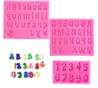 GELIFATLE 3-Piece Silicone Fondant Chocolate Molds, 26 Letters & Numbers, Pink, Flat, Cake Decoration