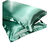 GELIMY 1Pair Soft Silk Feel Pillowcase Satin Pillow Cases Home Bedroom for Hair/Skin Bedding Cushion Covers Bedroom Decor BLUE (Green)