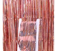 GELIMY 2PCS Rose Gold Metallic Tinsel Foil Fringe Curtain Glamorous Photo Booth Backdrop for Parties, Weddings, Birthdays, Christmas, New Year Decor (3.28ft (1m) wide x 6.56ft (2m))