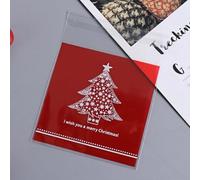 GELIMY Christmas Cellophane Bags 100PCS 10x10cm Self Adhesive Package Bags for Sweets, Biscuits, Cookies Gift Packaging Cello Bags for Party Favours and Candy Bags (RED CHRISTMAS TREE)