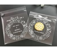 GELIMY Christmas Cellophane Bags 100PCS 10x10cm Self Adhesive Package Bags for Sweets, Biscuits, Cookies Gift Packaging Cello Bags for Party Favours and Candy Bags (CLEAR GARLAND)