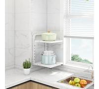 GELIMY Multi Tiers Pots and Pans Stand Holder Organiser Adjustable Saucepan Storage Rack For Kitchen Countertop Cabinet Storage Under The Sink (White 2 Tiers)