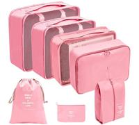 GELIMY Packing Cubes for Suitcase, 7PCS Travel Cubes Luggage Organiser Waterproof Travel Compression Suitcase Bag Travel Essential Bag (PINK)