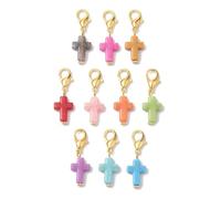 Gelirda 100Pcs 37mm Long Random Colour Cross Charms with Lobster Clasps Acrylic Crucifix Pendant Decoration for Jewellery Making Keychain Ornaments