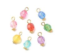 Gelirda 100Pcs Mixed Colour Faceted Round Charms Handmade Transparent Acrylic Pendants with Loop for Jewellery Making Earring Necklace
