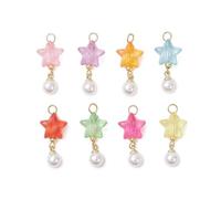 Gelirda 100Pcs Transparent Acrylic Star with Plastic Pearl Charms Random Colour Pentagram Shape Dangle Charms for Jewellery Making Earring Crafts