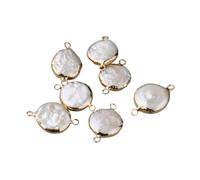 Gelirda 10Pcs Elegant Flat Round Pearl Charms with Double Loops Natural Freshwater Pearl Connector Charms for Jewellery Making Gift Decoration