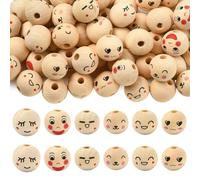 Gelirda 120Pcs 20mm Face Print Wood Macrame Beads Happy Face Wooden Round Beads for Jewellery Making Home Decoration