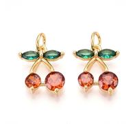 Gelirda 25Pcs Brass Cherry Pendants Glass Red Fruits Dangle Charms Food Ornament for DIY Jewellery Necklace Making Crafts
