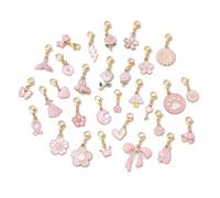 Gelirda 50Pcs Assorted Pink Series Pendant Decorations Enamel Flower Heart Charms with Lobster Claw Clasp for DIY Keycahin Jewellery Making Crafts