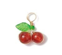 Gelirda 50Pcs Round Copper Wire Wrapped Fruit Pendants Cherry Charms with Acrylic Leaf for Jewellery Making Bracelets Necklace