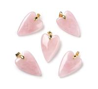 Gelirda 5Pcs Natural Rose Quartz Heart Charms Healing Stone Beads Love Pendants for Jewellery Making Holiday Gifts