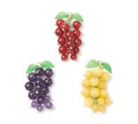 Gelirda 9Pcs Natural Gemstone Imitation Fruit Dangle Charms Glass Seed Beaded Grape with Green Leaf Pendants for Jewellery Making Crafts