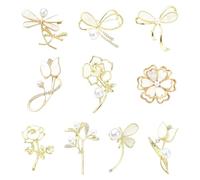 Gelirda Mixed Styles 10Pcs Rhinestone Bowknot Brooches Imitation Pearl Shell Flower Lapel Pins for Scarf Wedding Prom Party Decoration