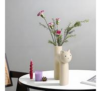 GeLive Cat Vase Ceramic Flower Vase Kitty Bud Vase Waterproof Plant Holder Floral Vase, Handmade Artistic Table Centerpieces Living Room Kitchen Office Decoration, Cat Lover Gift (Matte Milky White)
