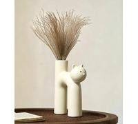 GeLive Cream White Cat Ceramic Vase, Minimalist Cute Kitty Flower Vase for Home Decor, Modern Boho Decorative Vase for Living Room, Bedroom, Office, Ideal Gift for Cat Lovers