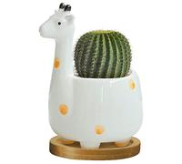 GeLive Giraffe Succulent Planter Indoor Tabletop Ceramic Plant Pot Kitty Ornament Animal Flower Decor Vase with Drainage Tray for Succulents or Mini Cactus