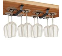 GeLive Set of 2 Wine Glass Holder Under Cabinet Stemware Rack Glass Storage Hanger With 4 Hooks Organizer for Kitchen and Bar (Black)