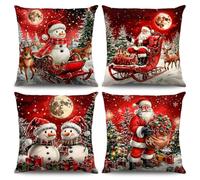 Gelivenza 4 PCS Christmas Throw Pillow Covers 40x40cm,Xmas Cushion Covers,Christmas Tree Santa Snowman,Xmas Linen Throw Pillow Cases,For Winter Home Sofa Living Room Decorations, (F)