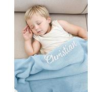 GELLEDI Personalized Baby Blanket with Name, Custom Soft Knit Baby Blanket with Embroidery Patterns, for Baby Showers, Newborn, Nurseries, Strollers Blanket, Car Seat Blanket, Sky Blue