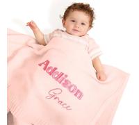 GELLEDI Soft Chunky Knit Personalized Newborn Blanket - 40x30inch Hand - Embroidered, Custom Name Baby Blanket for Boys & Girls, Premium Knit Fabric (Light Pink)