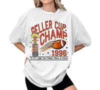 Geller Cup Shirt Friends TV Show Tee Football Trophy Graphic Tee Retro 1996 Geller Bowl Shirt Shirt Funny Thanksgiving Football Shirt Short Sleeve Tops for Women Summer (White, M)
