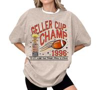 Geller Cup Shirt Friends TV Show Tee Football Trophy Graphic Tee Retro 1996 Geller Bowl Shirt Shirt Funny Thanksgiving Football Shirt Short Sleeve Tops for Women Summer (Beige, M)