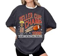 Geller Cup Shirt Friends TV Show Tee Football Trophy Graphic Tee Retro 1996 Geller Bowl Shirt Shirt Funny Thanksgiving Football Shirt Short Sleeve Tops for Women Summer (Dark Gray, M)