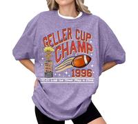 Geller Cup Shirt Friends TV Show Tee Football Trophy Graphic Tee Retro 1996 Geller Bowl Shirt Shirt Funny Thanksgiving Football Shirt Short Sleeve Tops for Women Summer (Purple, L)