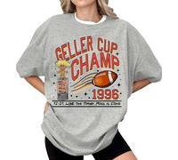 Geller Cup Shirt Friends TV Show Tee Football Trophy Graphic Tee Retro 1996 Geller Bowl Shirt Shirt Funny Thanksgiving Football Shirt Short Sleeve Tops for Women Summer (Grey, L)