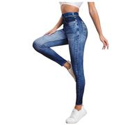 Gellmall Women's Denim Look Leggings High Waist Jeggings Elastic Jeans Women Long Skinny Trousers Treggings Yoga Trousers Fitness Trousers S-2XL, Blue A, M