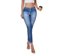 Gellmall Women's Denim Look Leggings High Waist Jeggings with Pockets Elastic Jeans Women Long Skinny Trousers Yoga Trousers S-XL, blue, XL