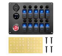 Geloo 10 Gang Switch Panel, IP65 Waterproof 12V/ 24V Toggle Switch Panel with LED Circuit Breaker Dual USB Charger Digital Voltmeter and Horn Switch for Car, Boat, RV, Truck