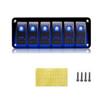 Geloo 6 Gang Switch Panel, 12V/24V Rocker ON/OFF Toggle Switch IP65 Waterproof for Car Boat Marine RV Truck Camper Vehicles (Blue)