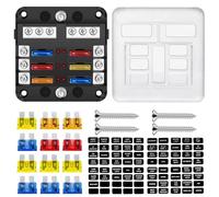 Geloo 6 Way Fuse Box, Blade Fuse Block Holder with Negative Bus LED Indicator and Protection Cover for Car Boat Marine Truck SUV Yacht RV