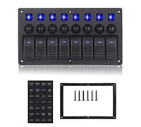 Geloo 8 Gang Rocker Switch Panel 12/24V IP65 Waterproof Toggle Switch Control Panel Blue LED Light ON-Off for Boat Car Truck Marine Caravans