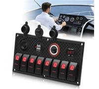 Geloo 8 Gang Toggle Rocker Switch Panel, 12V/24V Waterproof Switch Control Panel Digital Voltage Display Cigarette Lighter Dual USB Charger Port for Car, Boat, RV, Truck (Red)