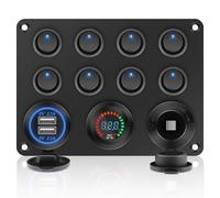 Geloo 8 Gang Waterproof Toggle Switch Panel, 12V Blue LED Lights Rocker Switches with Dual 4.2A USB Charger Socket Panel for Marine Boat Car RV