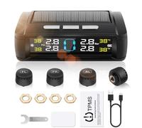 Geloo Car Wireless Tire Pressure Monitoring System with 4 External Sensors Universal TPMS Solar Monitor with 5 Alarm Modes, Air Leak Alarm/Tyre Temp Display 0-5 bar, 0-87Psi for Car Caravan SUV