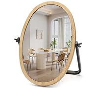 Geloo Vanity Makeup Table Mirror - Desk Mirrors 360 Adjustable Rotation,Wood Framed Small Standing Mirror for Bedroom,Tabletop,Office,Antique,Dresser,Countertop 11.8'' x 7.8''