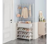 Gelory Coat Rack Stand with Shoe Rack - Coat Rack for Hallway Shoe Storage Organiser Multifunctional Rack for Household Use in Dormitories (White storage 5 layers -60cm)