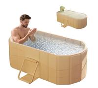 Gelory Foldable Bathtub for Adults, 2-in-1 Ice Bath & Hot Water, Portable Freestanding Bath with Lid, Ideal for Home SPA, Outdoor & Indoor, Assembly-Free, Extra Large (150 x 56 x 50 cm, Gold)