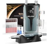 Gelpal Rechargeable Nail Drill - Brushless Motor - Electric Nail Drill for Acrylic Nails Professional,35000RPM Electric Nail File,Cordless Nail Drill for Home Salon, Low Noise, Low Heat, Blue Grey