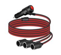 GELRHONR 1 to 3 Car Cigarette Lighter Splitter Power Adapter, 12V 3 Way Cigarette Lighter Extension Cord with ON OFF Switch, Male Plug to Three Female Socket Extension Cable with 15A Fuse-1M