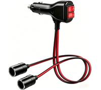 GELRHONR 12V/24V Car Cigarette Lighter Splitter with Switches, 2-Way Y Adapter with Dual Independent Switches & 10A Fuses, 30cm Extension Cord