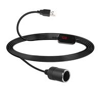 GELRHONR 5V USB A Male to 12V Car Cigarette Lighter Socket Adapter Converter with Voltmeter Display, for Car Charger, GPS, Dash Cam, Socket Electronic Dog Power Supply (70cm/2.3Ft)